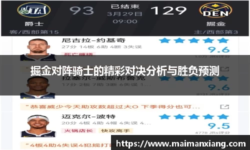掘金对阵骑士的精彩对决分析与胜负预测